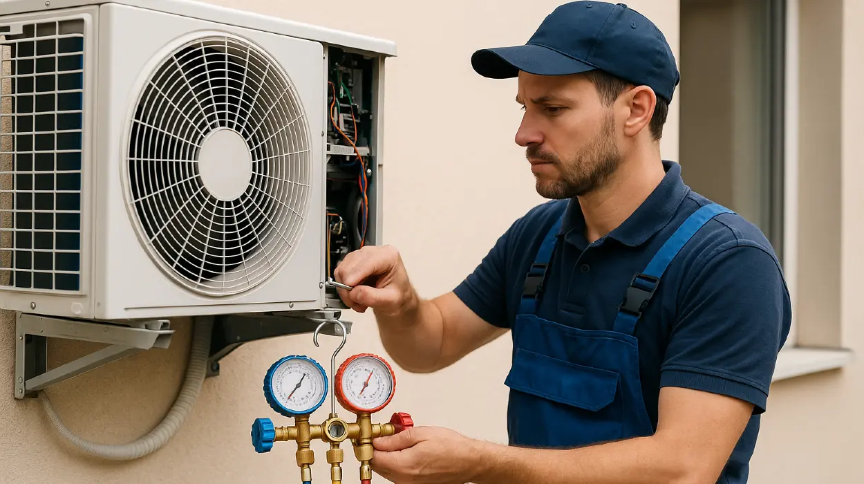 a male air conditioning technician checking an ac unit from Air Conditioning Repair Dallas in Dallas, TX 