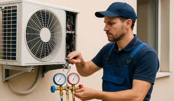 a male air conditioning technician checking an ac unit from Air Conditioning Repair Dallas in Dallas, TX 