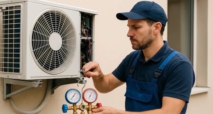 a male air conditioning technician checking an ac unit from Air Conditioning Repair Dallas in Dallas, TX 