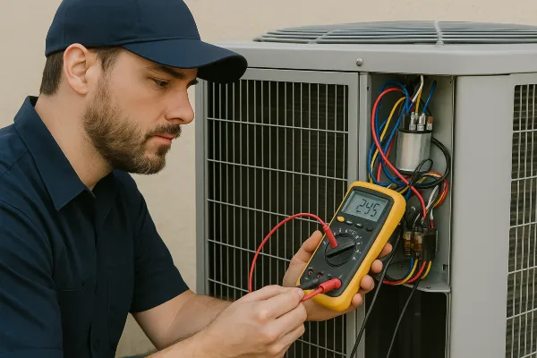 an air conditioning technician using a ac current meter from Air Conditioning Repair Dallas in Frisco, TX - Frisco TX