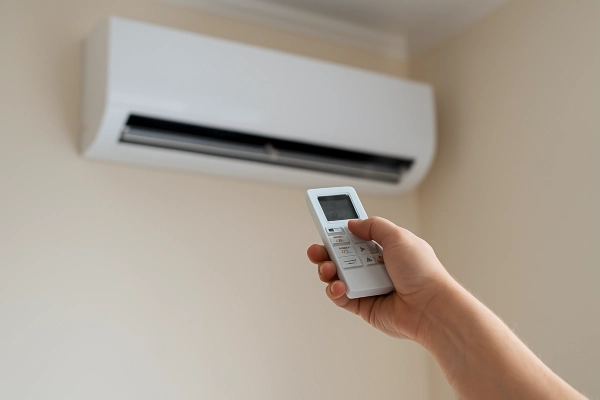 the hand of a person using an AC control remote to adjust the temperature from Air Conditioning Repair Dallas in Frisco, TX - Frisco TX