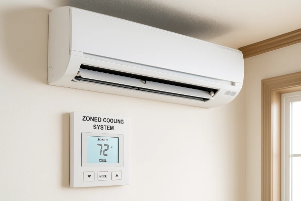 a mini split AC unit mounted on a wall and the thermostat below it from Air Conditioning Repair Dallas in Dallas, TX - HVAC Maintenance