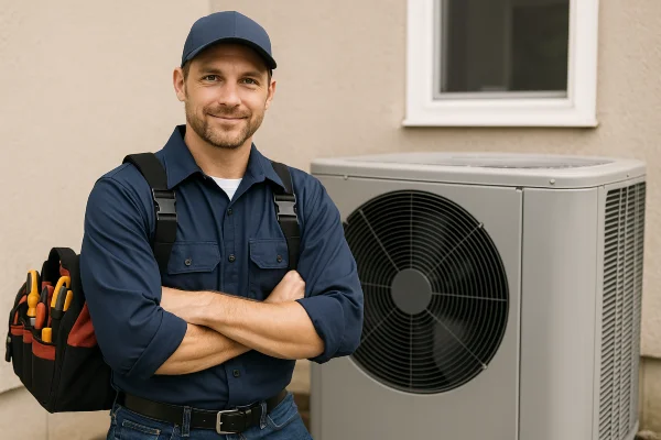 a male hvac technician with a tool bag smiling at the camera from Air Conditioning Repair Dallas in Dallas, TX - Residential Air Conditioning Services